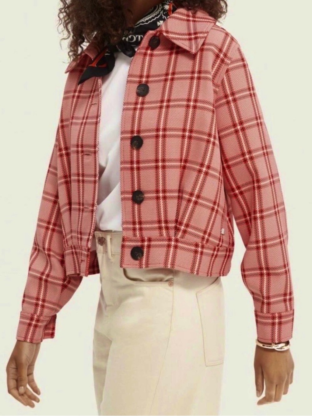 Scotch & Soda Italy Cropped Plaid Jacket Red Tweed Style Small